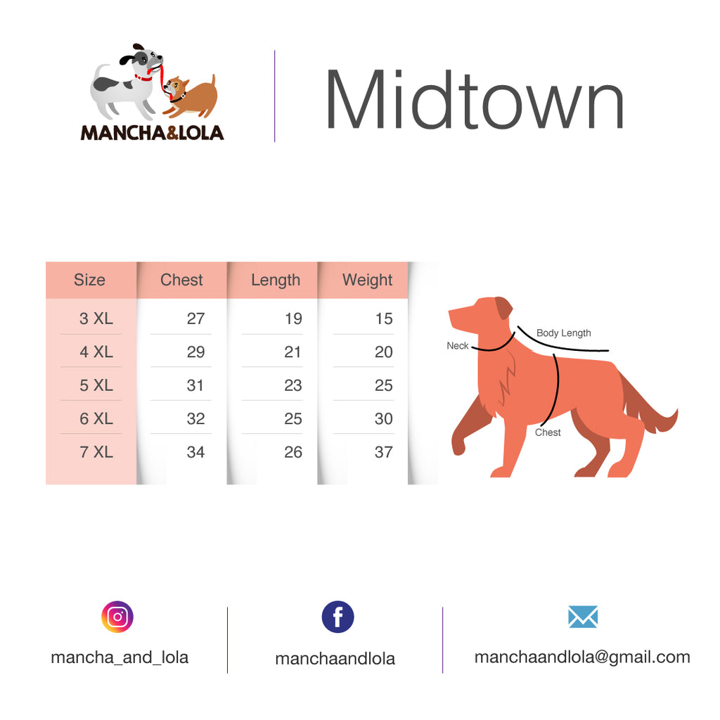 Midtown Dog Fall Cloth Size Chart